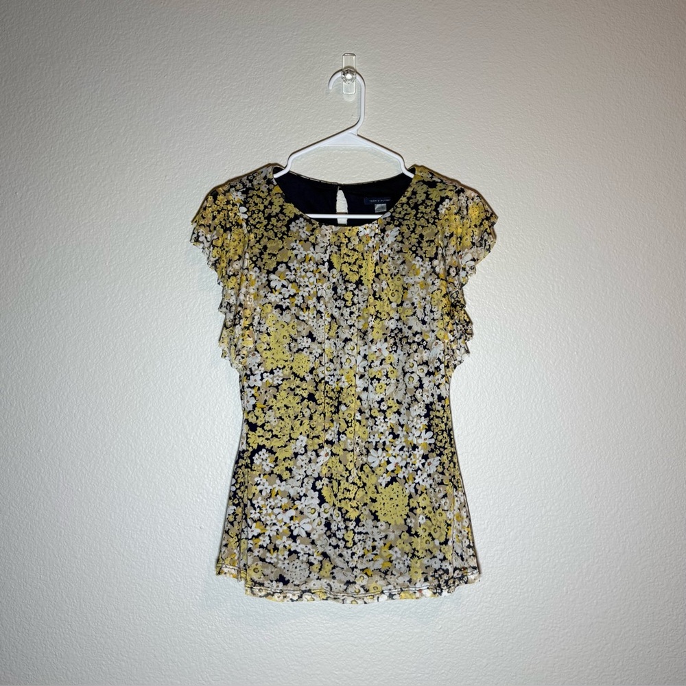 Tommy Hilfiger Floral Ruffle Sleeve Blouse S NWT